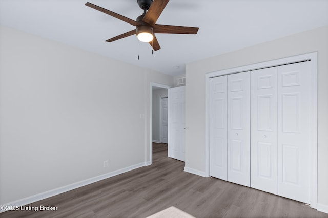 5515 Hempstead Rd, Louisville, KY 40207 - unfurnished bedroom featuring wood finished floors, a closet, and a ceiling fan