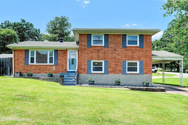 3408 Acacia Ave, Shepherdsville, KY 40165 - split level home with entry steps, a carport, brick siding, and a shingled roof