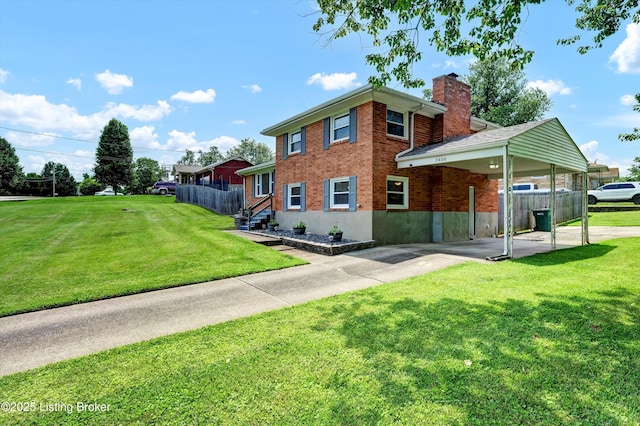 3408 Acacia Ave, Shepherdsville, KY 40165 - view of side of property with a chimney, concrete driveway, brick siding, and a carport