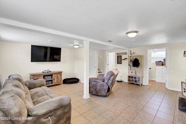 3408 Acacia Ave, Shepherdsville, KY 40165 - living room with light tile patterned flooring and stairs