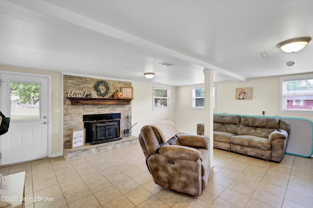 3408 Acacia Ave, Shepherdsville, KY 40165 - living area featuring light tile patterned floors and a fireplace