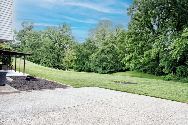 7401 Switch Bark Rd, Louisville, KY 40228 - view of green lawn with an outdoor fire pit and a patio