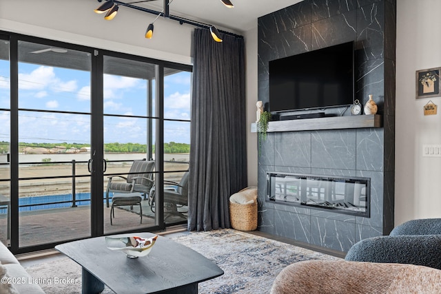 104 Howard Ln, Jeffersonville, IN 47130 - living area featuring a water view and a multi sided fireplace