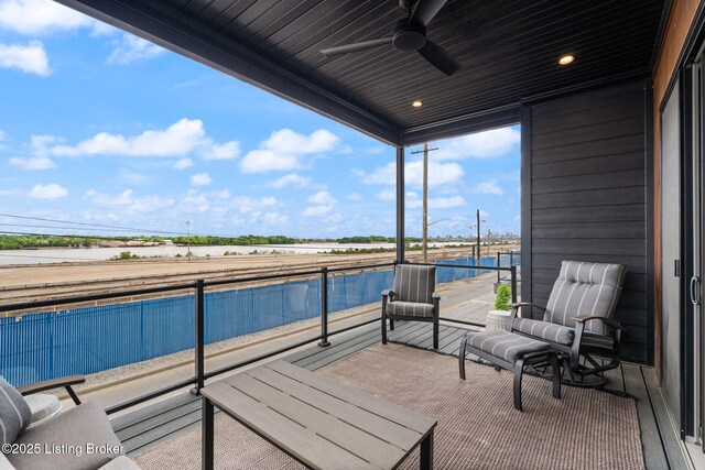 104 Howard Ln, Jeffersonville, IN 47130 - balcony featuring a water view and ceiling fan