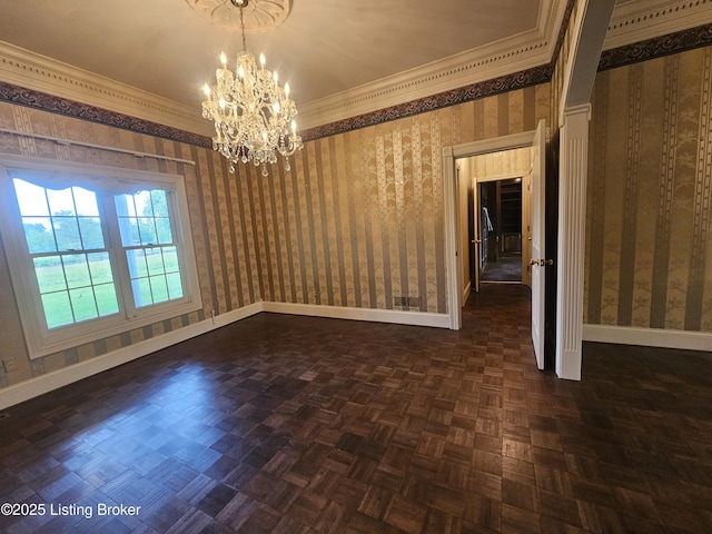 3501 Trinidad Ct, Lexington, KY 40509 - spare room featuring wallpapered walls, a chandelier, and ornamental molding