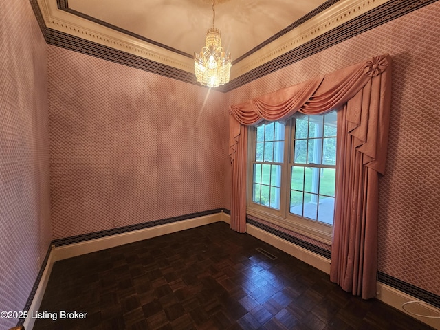 3501 Trinidad Ct, Lexington, KY 40509 - unfurnished dining area featuring wallpapered walls, a chandelier, and ornamental molding
