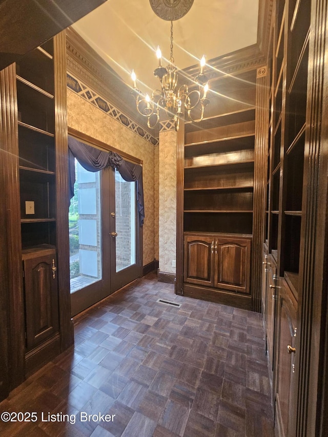 3501 Trinidad Ct, Lexington, KY 40509 - unfurnished living room featuring french doors and a chandelier