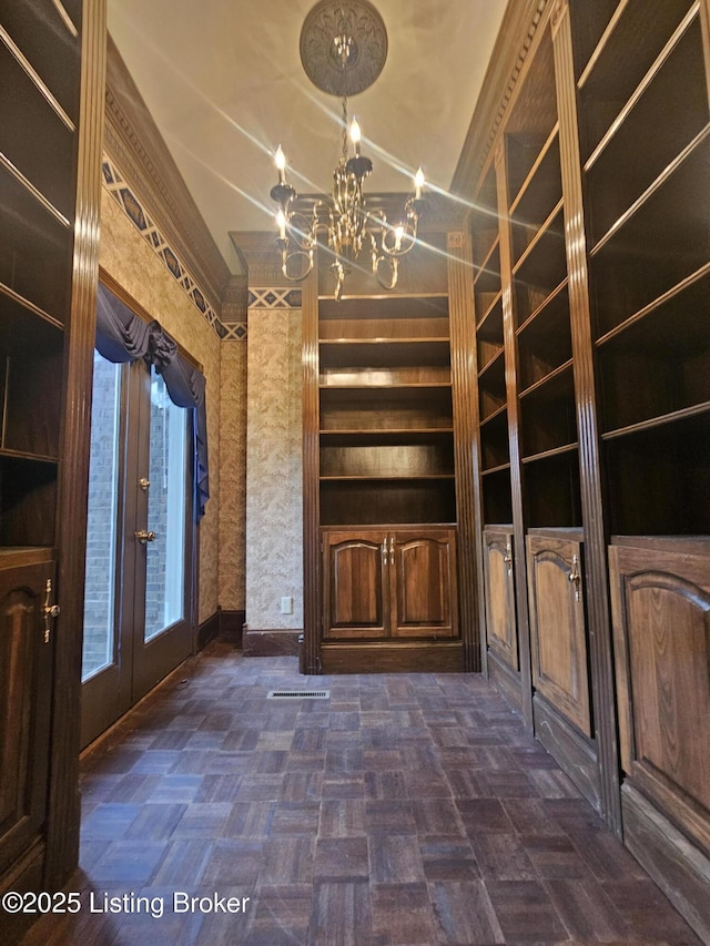 3501 Trinidad Ct, Lexington, KY 40509 - unfurnished dining area featuring a chandelier and french doors