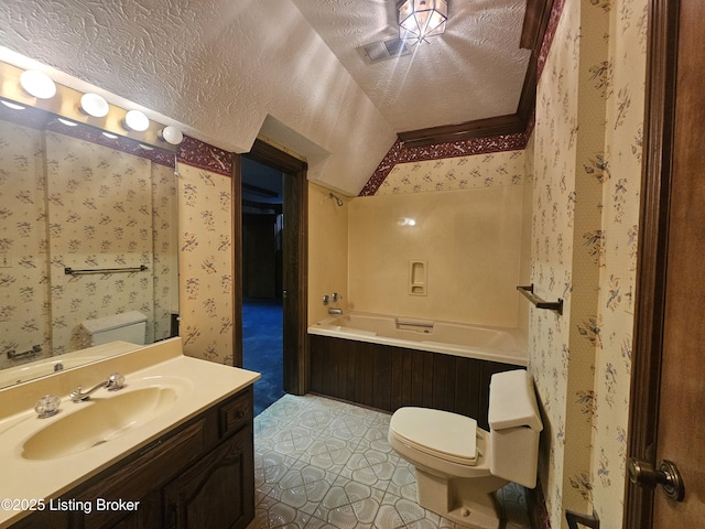 3501 Trinidad Ct, Lexington, KY 40509 - full bath with vanity, wallpapered walls, a textured ceiling, tile patterned floors, and shower / bathtub combination