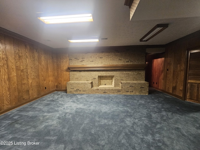 3501 Trinidad Ct, Lexington, KY 40509 - unfurnished living room featuring carpet, wooden walls, and brick wall