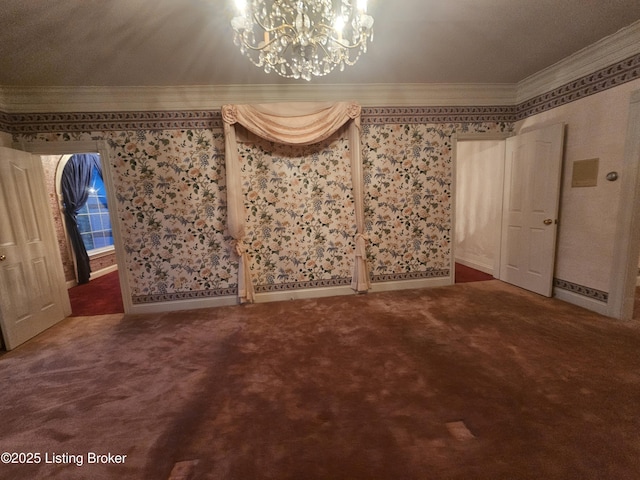3501 Trinidad Ct, Lexington, KY 40509 - interior space with a chandelier, crown molding, carpet floors, and wallpapered walls
