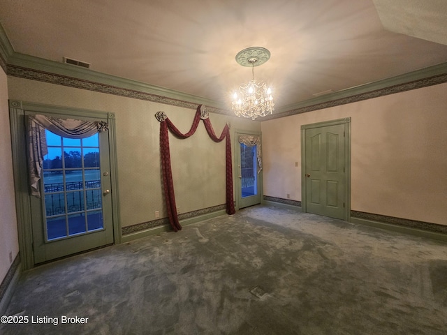 3501 Trinidad Ct, Lexington, KY 40509 - empty room featuring a chandelier, crown molding, and carpet