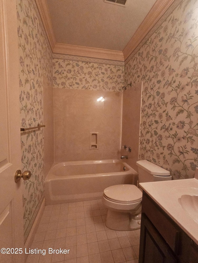 3501 Trinidad Ct, Lexington, KY 40509 - full bath with ornamental molding, wallpapered walls, vanity, and bathing tub / shower combination