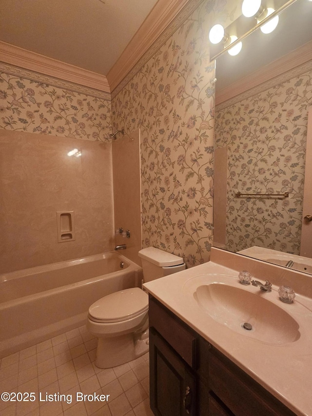 3501 Trinidad Ct, Lexington, KY 40509 - full bath with crown molding, vanity, wallpapered walls, washtub / shower combination, and tile patterned flooring