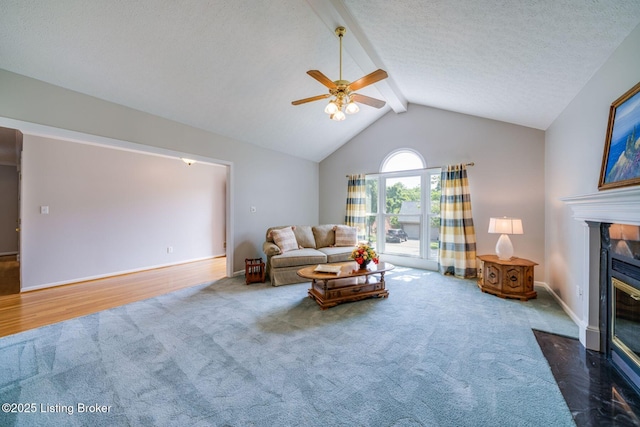 8415 Hurstbourne Woods Pl, Louisville, KY 40299 - living area featuring a tile fireplace, a ceiling fan, carpet, and a textured ceiling