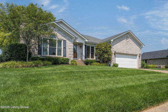 8415 Hurstbourne Woods Pl, Louisville, KY 40299 - view of front of house with brick siding, a garage, and a front lawn