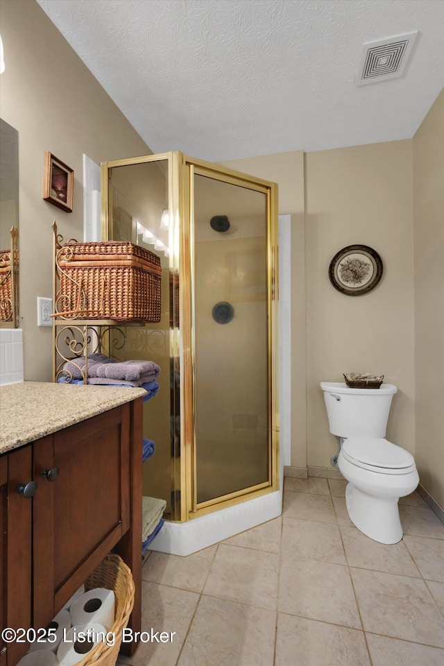 79 Meadow Lake Dr, Taylorsville, KY 40071 - full bath featuring vanity, a stall shower, tile patterned floors, and a textured ceiling