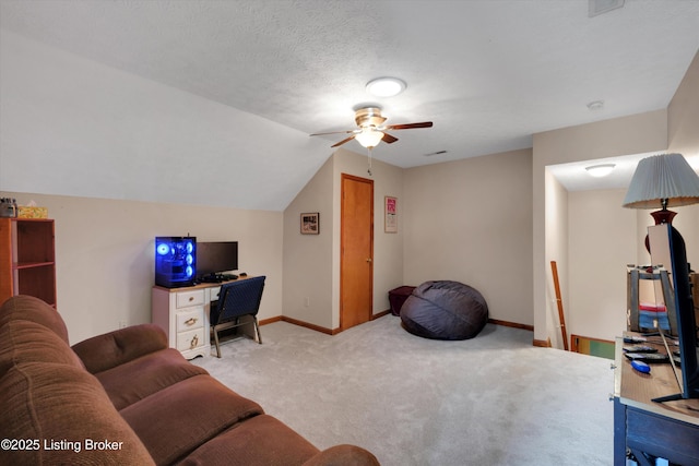 79 Meadow Lake Dr, Taylorsville, KY 40071 - office featuring carpet, a ceiling fan, and lofted ceiling