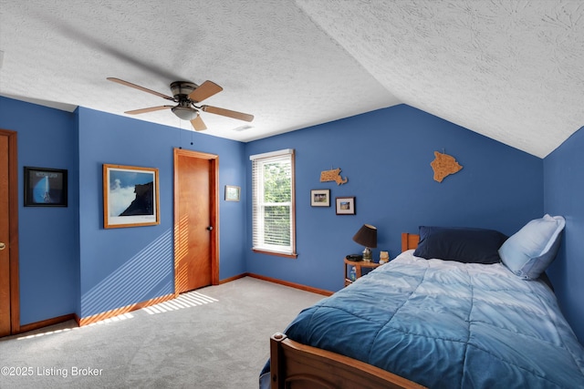 79 Meadow Lake Dr, Taylorsville, KY 40071 - carpeted bedroom featuring a textured ceiling, vaulted ceiling, and ceiling fan