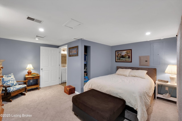 79 Meadow Lake Dr, Taylorsville, KY 40071 - carpeted bedroom featuring attic access and recessed lighting