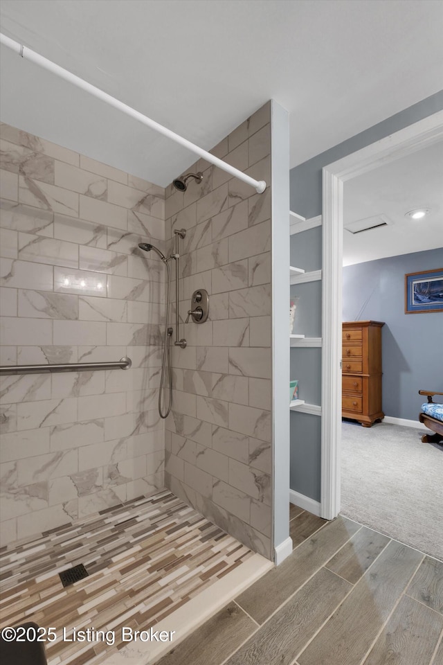 79 Meadow Lake Dr, Taylorsville, KY 40071 - full bathroom with a tile shower and wood finished floors