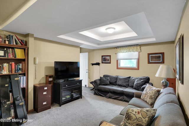79 Meadow Lake Dr, Taylorsville, KY 40071 - living room featuring a tray ceiling and light carpet