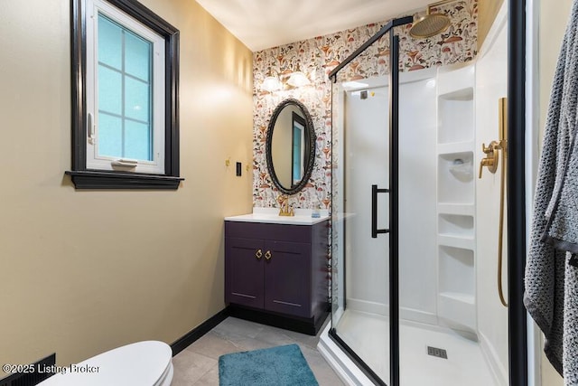 2312 Blevins Gap Rd, Louisville, KY 40272 - bathroom featuring vanity, a shower stall, and tile patterned floors