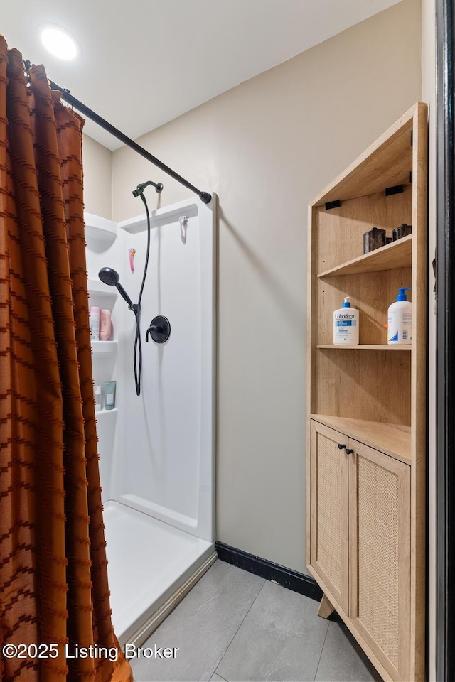 2312 Blevins Gap Rd, Louisville, KY 40272 - bathroom with a shower with shower curtain and tile patterned flooring