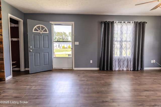 95 Sunny Meadows Dr, Vine Grove, KY 40175 - entryway with dark wood-style floors, a ceiling fan, and stairs