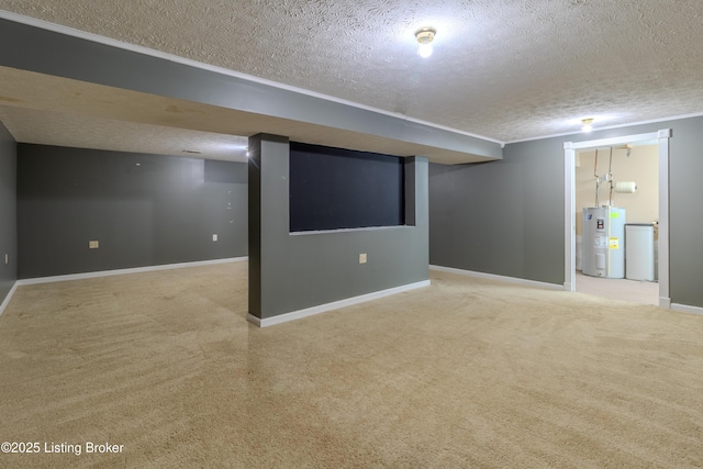 95 Sunny Meadows Dr, Vine Grove, KY 40175 - finished below grade area with water heater, a textured ceiling, carpet, and ornamental molding
