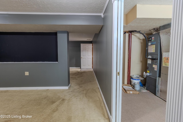95 Sunny Meadows Dr, Vine Grove, KY 40175 - hallway featuring carpet floors, a textured ceiling, and crown molding