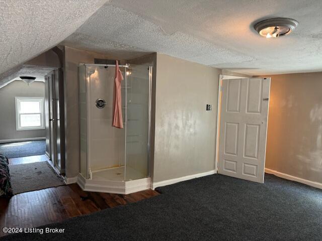 1008 Walter Ave, Louisville, KY 40215 - bathroom featuring a textured ceiling and a stall shower