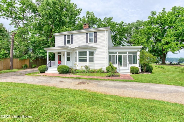 6301 Innisbrook Dr, Prospect, KY 40059 - view of front facade with a sunroom and a chimney