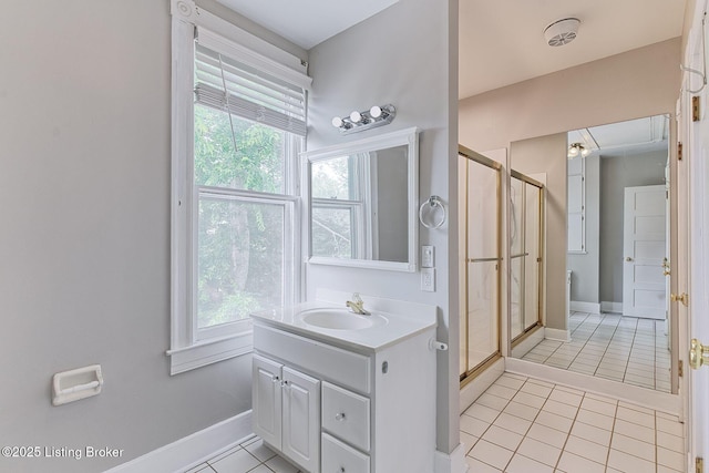 6301 Innisbrook Dr, Prospect, KY 40059 - bathroom with tile patterned flooring, vanity, a shower stall, and plenty of natural light