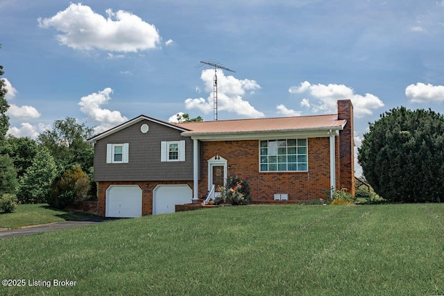 2149 Shrewsbury Rd, Leitchfield, KY 42754 - split foyer home featuring brick siding, a garage, and a front lawn