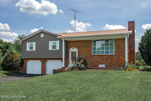 2149 Shrewsbury Rd, Leitchfield, KY 42754 - raised ranch featuring brick siding, a garage, driveway, and a front lawn