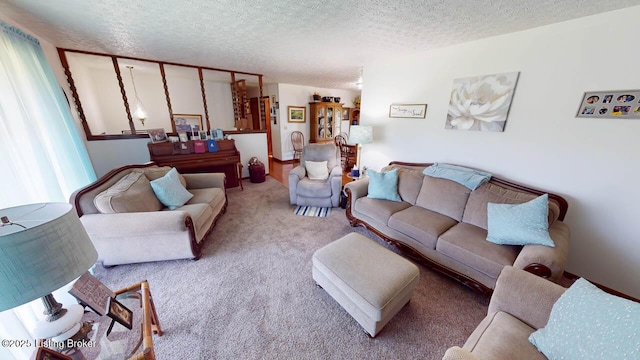 2149 Shrewsbury Rd, Leitchfield, KY 42754 - carpeted living area featuring a textured ceiling