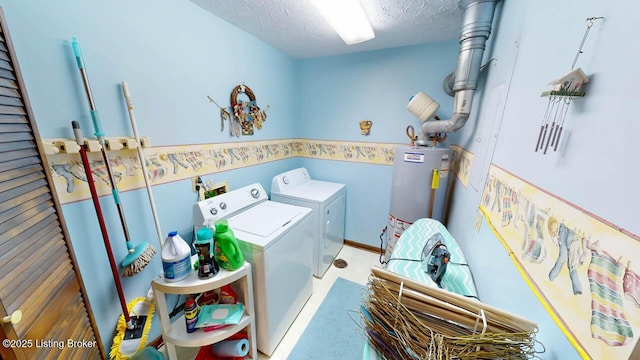 2149 Shrewsbury Rd, Leitchfield, KY 42754 - laundry room with water heater, separate washer and dryer, and a textured ceiling
