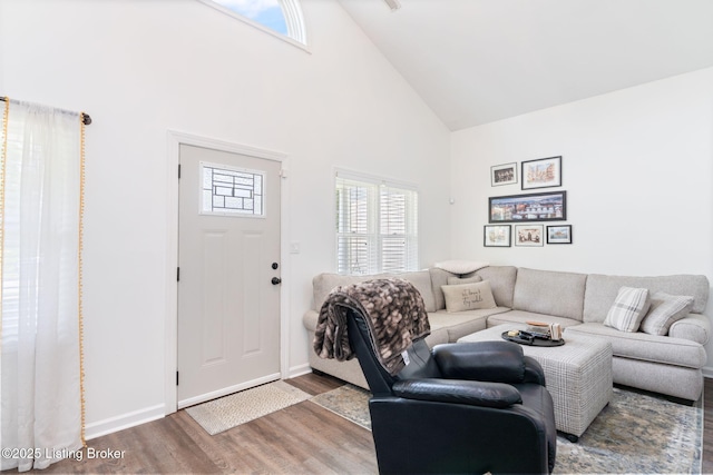 835 Forrest St, Louisville, KY 40217 - living room with high vaulted ceiling and wood finished floors