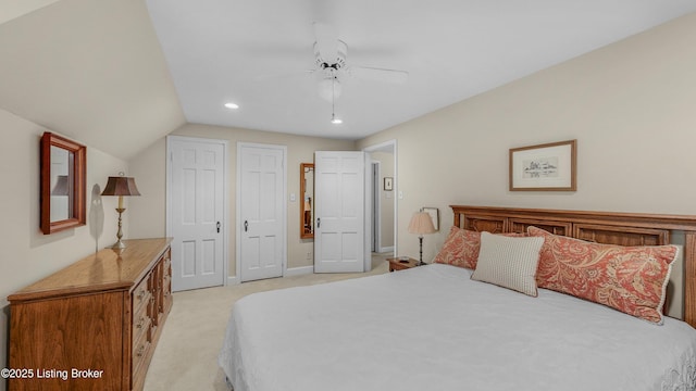 3615 Hycliffe Ave, Louisville, KY 40207 - bedroom with light carpet, recessed lighting, ceiling fan, and lofted ceiling