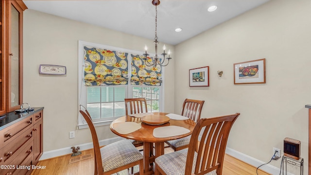 3615 Hycliffe Ave, Louisville, KY 40207 - dining space featuring a chandelier, light wood-type flooring, and recessed lighting