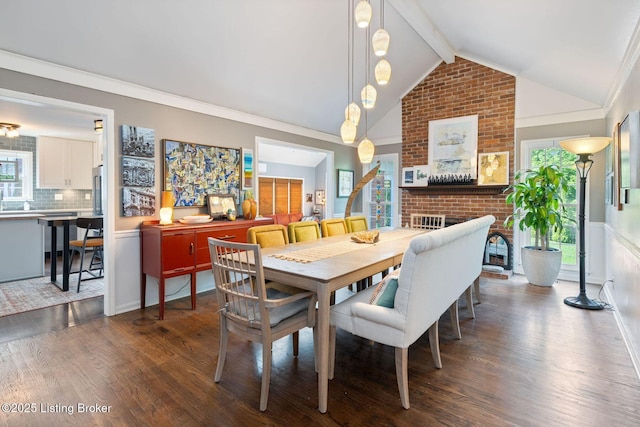 7104 Fox Harbor Rd, Prospect, KY 40059 - dining space featuring wood finished floors and a brick fireplace