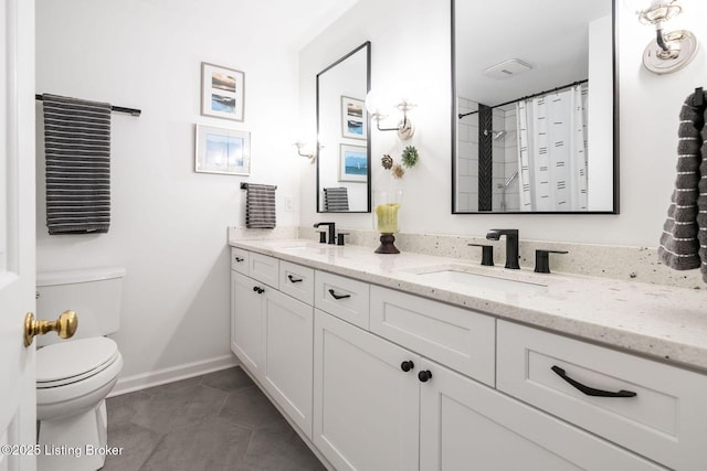 7104 Fox Harbor Rd, Prospect, KY 40059 - bathroom featuring double vanity, tile patterned flooring, and a shower with curtain