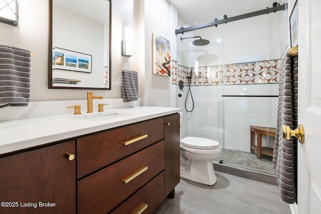 7104 Fox Harbor Rd, Prospect, KY 40059 - bathroom with vanity, a stall shower, and tile patterned flooring