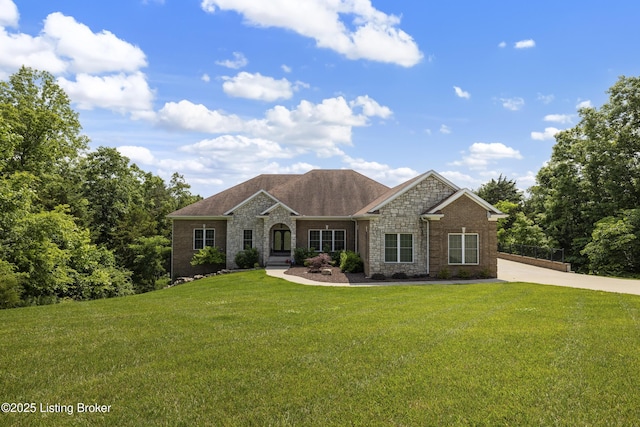 6103 Winkler Rd, Crestwood, KY 40014 - view of front of home featuring a front lawn, stone siding, and brick siding