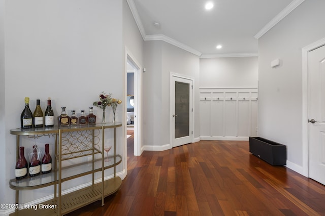 6103 Winkler Rd, Crestwood, KY 40014 - hall with ornamental molding, wood finished floors, and recessed lighting