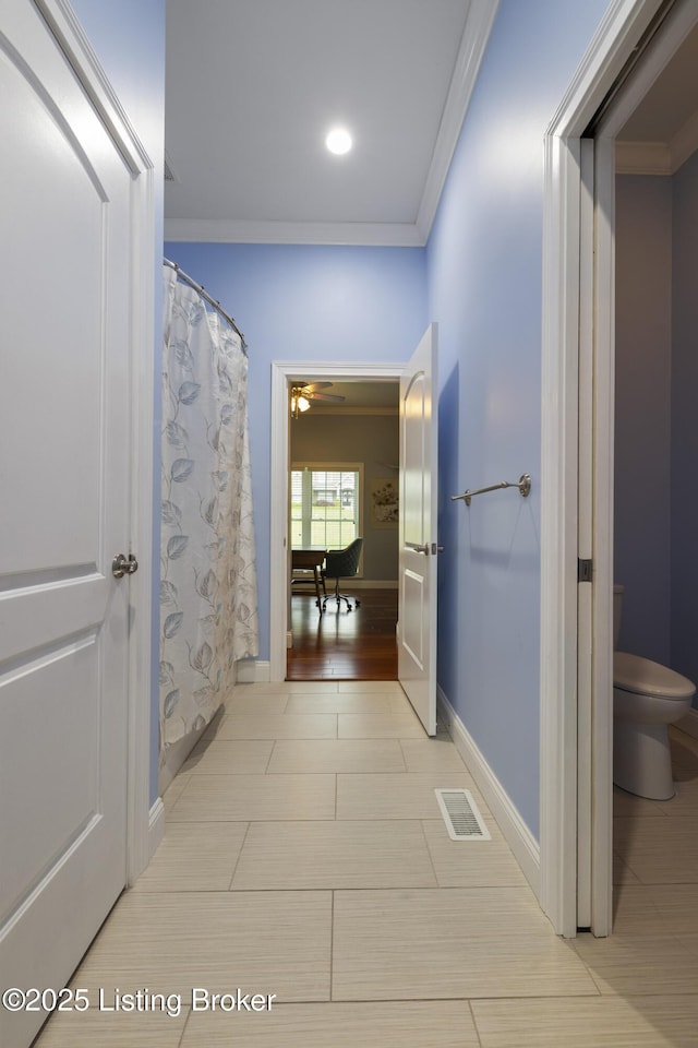 6103 Winkler Rd, Crestwood, KY 40014 - full bath with crown molding, tile patterned flooring, and a ceiling fan