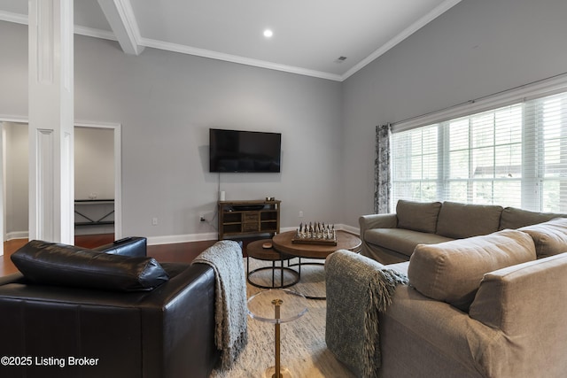 6103 Winkler Rd, Crestwood, KY 40014 - living room with wood finished floors, ornamental molding, and recessed lighting