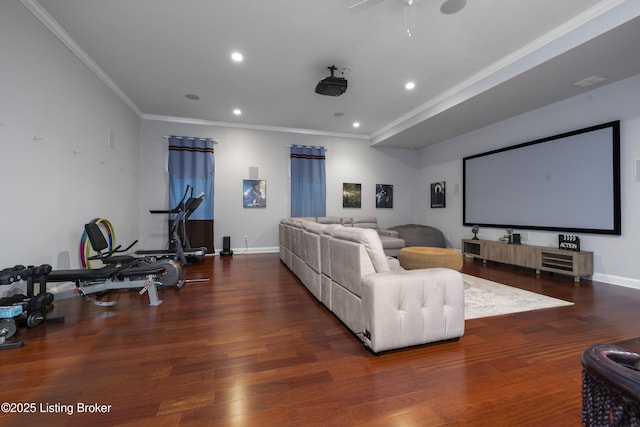 6103 Winkler Rd, Crestwood, KY 40014 - cinema featuring wood finished floors, crown molding, recessed lighting, and ceiling fan