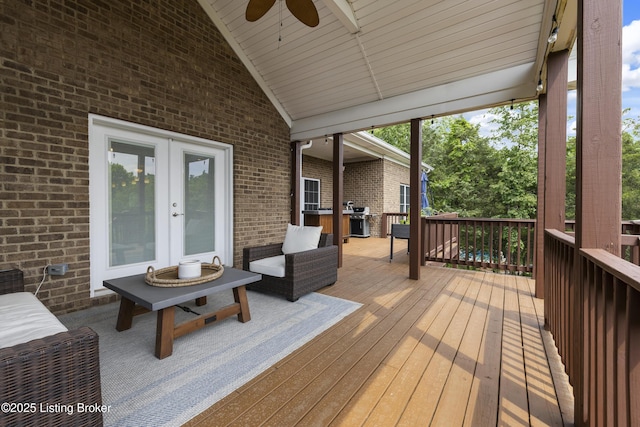 6103 Winkler Rd, Crestwood, KY 40014 - deck featuring french doors, ceiling fan, and grilling area